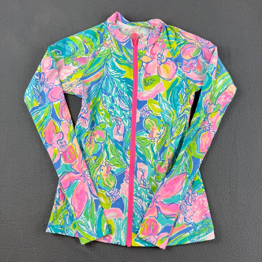 Lilly Pulitzer Sunny Rash Guard Women's XXS Blue Pink Floral Zip Up Swim Jacket